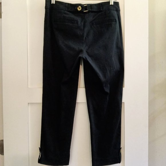 Cache Black Cotton Stretch Crop Pants Gold Button Details - Picture 2 of 6